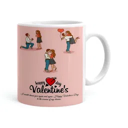 Khakee White & Pink Graphic Printed Microwave Safe Ceramic Glossy Mug 325 ml-40