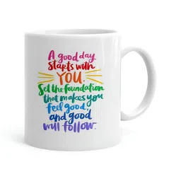 Khakee White & Blue Printed Ceramic Glossy Mug 325 ML-13