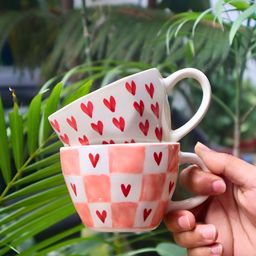 WEAVING HOMES Red & White 2 Pieces Printed Ceramic Glossy Cup-58