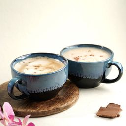 Folkstorys Blue 2 Pieces Ceramic Pottery Glossy Cups-48