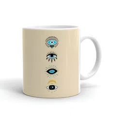Khakee White & Cream Graphic Printed Microwave Safe Ceramic Glossy Mug 325 ml-56