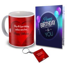 ME & YOU Red 3 pcs Coffee Mug Birthday Greeting Card & Keychain Home Gift Set 325 ml-image-98