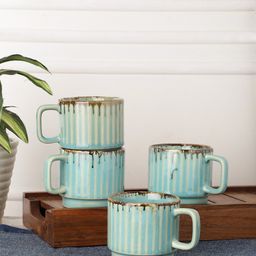 MIAH Decor Set of 4 Green & Yellow Textured Ceramic Glossy Cups-18