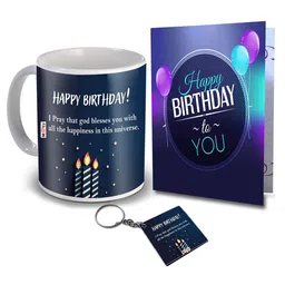 ME & YOU Blue 3 Pieces Slogans Printed Ceramic Glossy Mug & Card with Keychain 325 ml-image-64