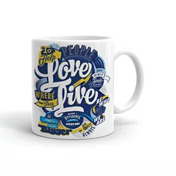 Khakee White & Blue Printed Ceramic Glossy Mug 325 ml-11