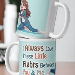 bettergiftflowers Blue & White 2 Pieces Little Fights Printed Glossy Mugs 350 ml-47