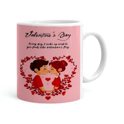 Khakee White & Pink Printed Ceramic Glossy Mugs 325 ml-5