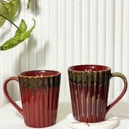Folkstorys Merlot Auric Red & Black 2 Pcs Textured Ceramic Glossy Mugs-27