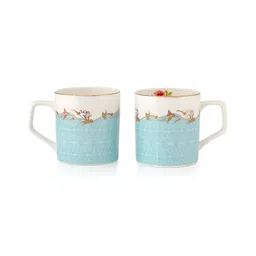 JCPL White & Blue 6 Pieces Floral Printed Ceramic Glossy Tea Cups 200 ml Each-image-58