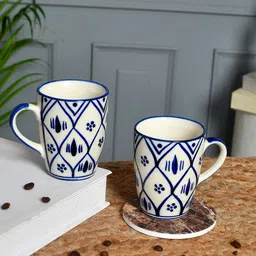 Aapno Rajasthan White & Blue 2 Pieces Printed Ceramic Glossy Cups and Mugs-image-25
