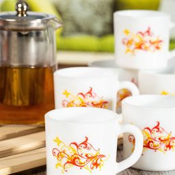 Cello White And Red Set Of 6 Dishwasher And Microwave Safe Opalware Mugs 180ml Each-image-33