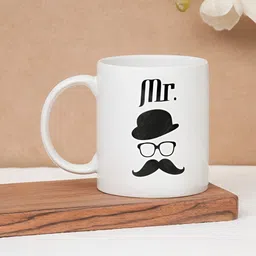 CLAY CRAFT White & Black Printed Ceramic Glossy Mug 350 ml-image-93