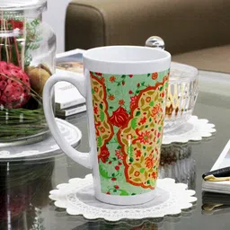 KOLOROBIA White & Green Printed Ceramic Glossy Irish Mug - 425 ML-33