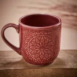 Fabindia Red Hand Painted Embossed Ceramic Glossy Mug 300 ml-11