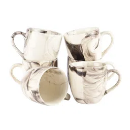 CDI White & Grey 6 Pieces Printed Ceramic Glossy Coffee Cups - 200 ML each image 3
