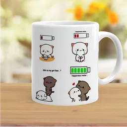 Khakee White & Green Text or Slogans Printed Ceramic Glossy Cups 325 ml image 2