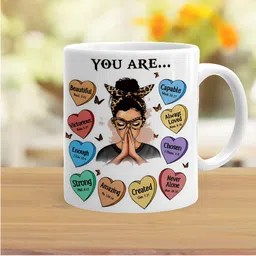 Khakee White & Blue Printed Ceramic Glossy Mugs 325 ml image 3