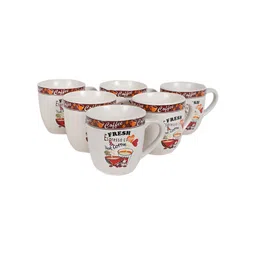Aura White & Red 6 Pieces Printed Ceramic Glossy Mugs 250 ml each image 2