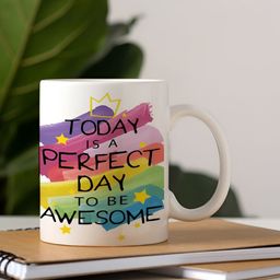 Khakee White & Green Text or Slogans Printed Ceramic Glossy Mugs 325 ml image 4