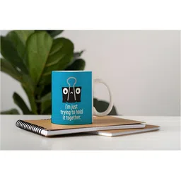 Khakee White & Blue Printed Microwave Safe Ceramic Glossy Mug 325 ml image 5