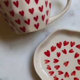 WEAVING HOMES Red & White 2 Pcs Printed Microwave Safe Ceramic Glossy Plates & Mugs image 3