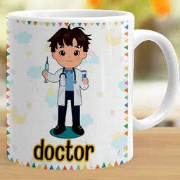 Khakee White & Blue Printed Ceramic Glossy Mug 325 ml image 3