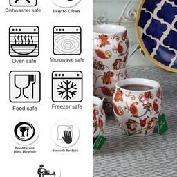 CDI White & Red Set of 6 Printed Ceramic Glossy Kulladhs 200 ML Each image 2