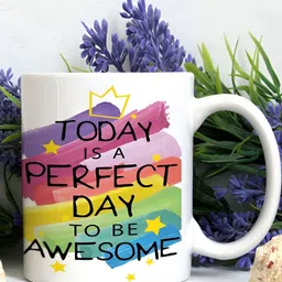 Khakee White & Green Text or Slogans Printed Ceramic Glossy Mugs 325 ml image 2