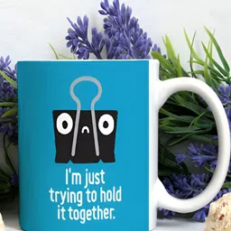 Khakee White & Blue Printed Microwave Safe Ceramic Glossy Mug 325 ml image 3