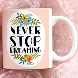 Khakee White & Pink Printed Ceramic Glossy Mugs 325 ml image 5