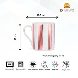 CLAY CRAFT Fine White & Green Set of 4 Printed Ceramic Coffee Mugs 350 ml Each image 5