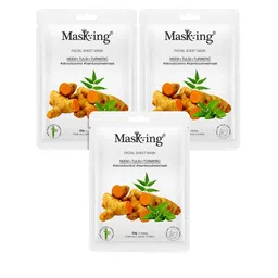 MasKing Unisex Pack of 3 Bamboo Facial Sheet Mask of Neem, Tulsi & Turmeric-4