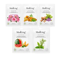 MasKing Set of 5 Bamboo Facial Sheet Mask - Rose - Neem - Saffron - Algae & Watermelon-picture-1