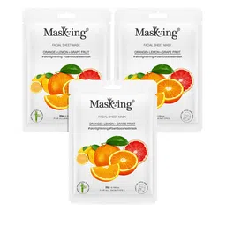 MasKing Pack Of 3 White Bamboo Facial Sheet Mask of Orange Lemon & Grapefruit 60ml-56