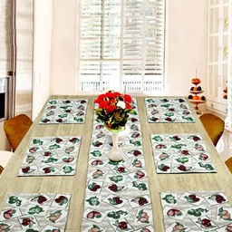 BELLA TRUE Set of 7 Grey & Green Mix fruit Printed Table Placement and Runner set-9