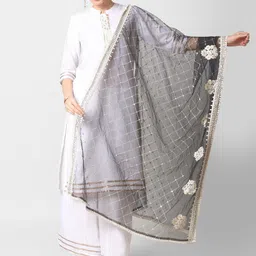 Dupatta Bazaar Black & Silver-Toned Ethnic Motifs Embroidered Sequinned Dupatta-0