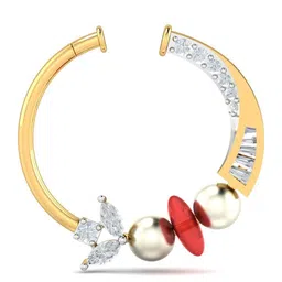 KUBERBOX Bindu 18KT Gold Diamond and Pearl Studded Bridal Nose Pin-1.13g-12