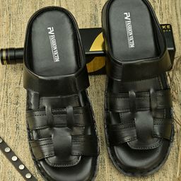 Fashion Victim Men Black Leather Comfort Sandals-image-41