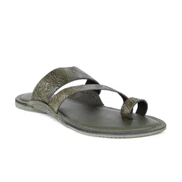 PRIVO by Inc.5 Men Green Leather Comfort Casual Thong Sandals-image-3