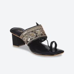 Biba Women Black Embellished Block Heels Sandals-image-14