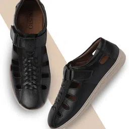 FAUSTO Men Black PU Shoe-Style Sandals-image-59