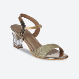 Biba Gold-Toned Embellished Block Sandals-picture-3