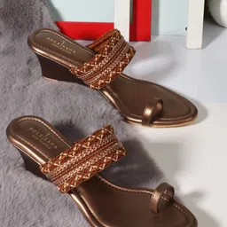Sole Saga Textured Open Toe Wedge Heels-58