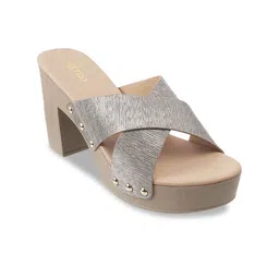 Metro Silver-Toned Textured Block Sandals-19