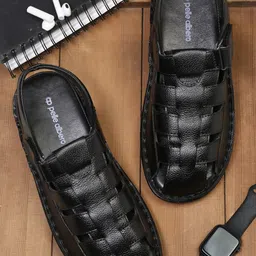 pelle albero Men Black Leather Comfort Sandals-image-84