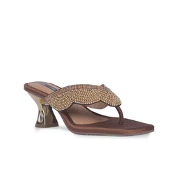 Bata Embellished Open Toe Leather Block Heels-10