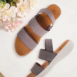 Mochi Brown & Grey Wedge Sandals-15
