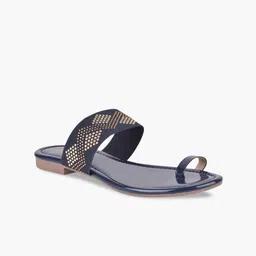 SALARIO Women Navy Blue Embellished One Toe Flats-image-95