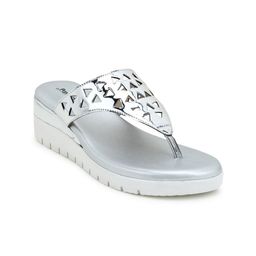 PEPITOES Silver-Toned Striped Platform Sandals-39