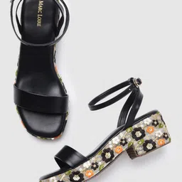 Marc Loire Black Printed PU Work Platform Sandals-image-70